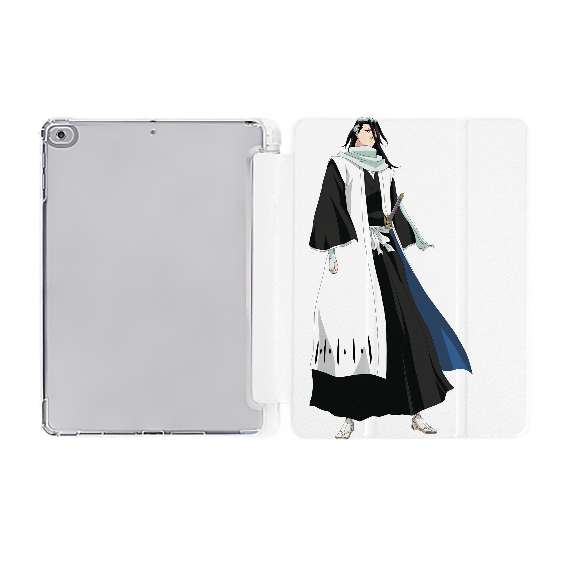 （画像用） ブリーチ くちき びゃくや BLEACH Kuchiki Byakuya IPad ケース ペン収納付き 三つ折りスタンド PUレザー×シリコン 対応機種9.5/10.5/10.9インチ